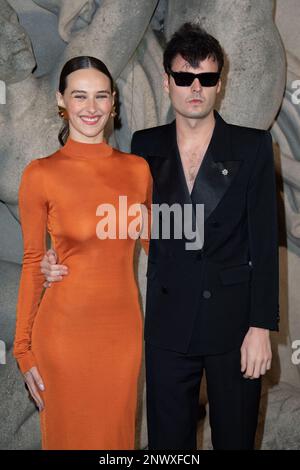 Devon Lee Carlson and Duke Nicholson attending the Saint Laurent Womenswear Fall Winter 2023-2024 show as part of Paris Fashion Week in Paris, France on February 28, 2023. Photo by Aurore Marechal/ABACAPRESS.COM Stock Photo