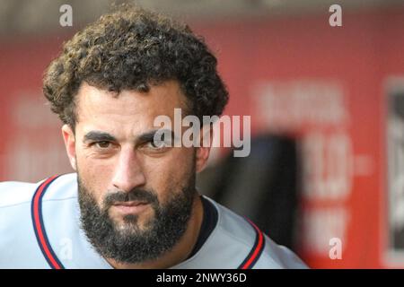 WASHINGTON, DC - JULY 20: Atlanta Braves right fielder Nick Markakis (22)  on the field prior to the game between the Atlanta Braves and the  Washington Nationals on July 20, 2018, at