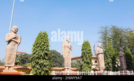 INDIA, BIHAR, BODH GAYA, January 2023, Tourist with statues of Disciples of Lord Budhha Who Spread the Buddhism in the World Stock Photo
