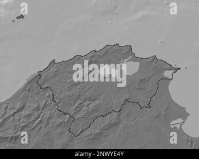 Bizerte, governorate of Tunisia. Bilevel elevation map with lakes and rivers Stock Photo