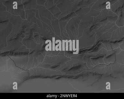 Gafsa, governorate of Tunisia. Grayscale elevation map with lakes and rivers Stock Photo