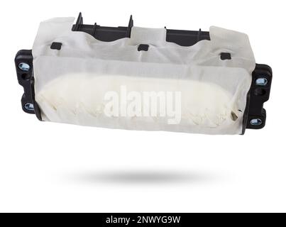 Spare part and interior element from a car passenger airbag in the dashboard on a white isolated background. Auto service industry. Stock Photo