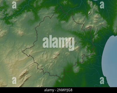Zaghouan, governorate of Tunisia. Colored elevation map with lakes and rivers Stock Photo