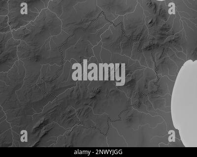 Zaghouan, governorate of Tunisia. Grayscale elevation map with lakes and rivers Stock Photo