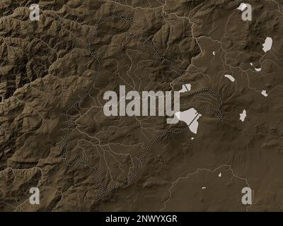 Ardahan, province of Turkiye. Elevation map colored in sepia tones with lakes and rivers Stock Photo