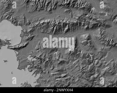 Aydin, province of Turkiye. Bilevel elevation map with lakes and rivers Stock Photo