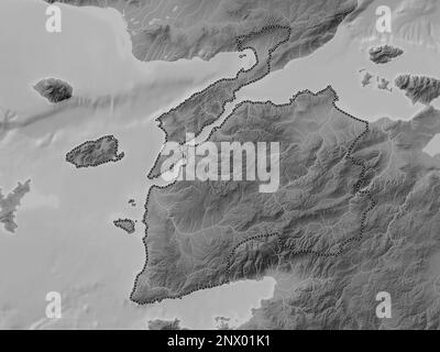 Canakkale, province of Turkiye. Grayscale elevation map with lakes and rivers Stock Photo