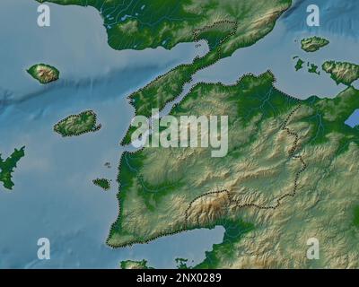 Canakkale, province of Turkiye. Colored elevation map with lakes and rivers Stock Photo