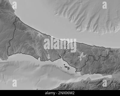 Istanbul, province of Turkiye. Grayscale elevation map with lakes and rivers Stock Photo