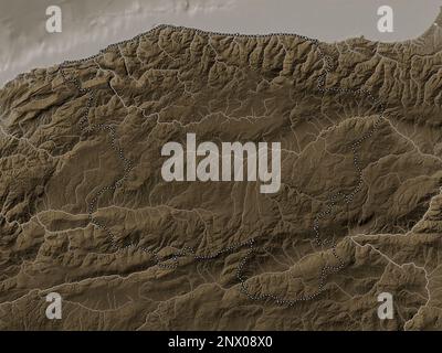 Kastamonu, province of Turkiye. Elevation map colored in sepia tones with lakes and rivers Stock Photo
