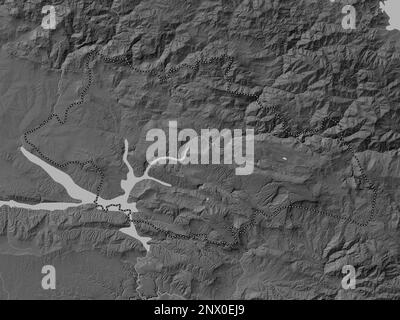 Siirt, province of Turkiye. Grayscale elevation map with lakes and rivers Stock Photo