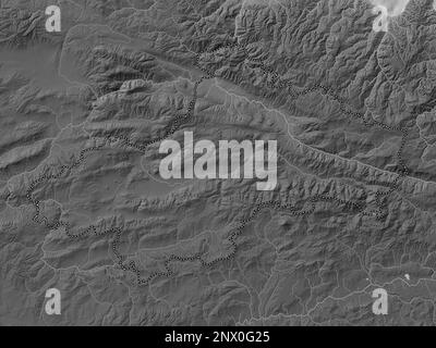 Tokat, province of Turkiye. Grayscale elevation map with lakes and rivers Stock Photo