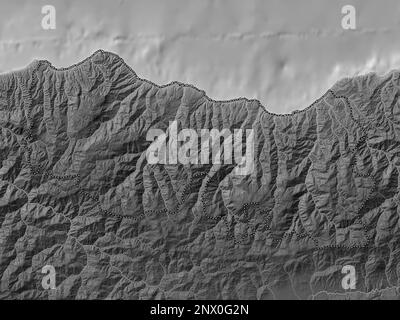 Trabzon, province of Turkiye. Grayscale elevation map with lakes and rivers Stock Photo