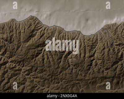 Trabzon, province of Turkiye. Elevation map colored in sepia tones with lakes and rivers Stock Photo