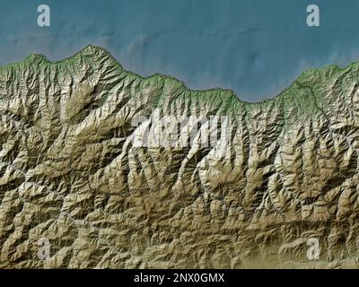 Trabzon, province of Turkiye. Elevation map colored in wiki style with lakes and rivers Stock Photo