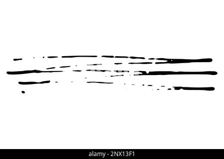 Black stain of paintbrush isolated on white background. Hand-drawn spot of paint, ink. Grunge dye splash. Uneven brush smear, broken line. Copy space Stock Vector