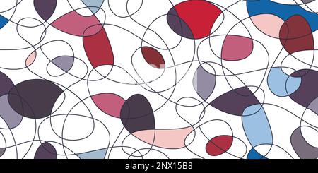 Chaotic artistic seamless pattern. Modern design in style of Neoplasticism, Bauhaus, Mondrian. Creative curved line drawing swirls elements. Perfect f Stock Vector