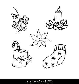 New year party doodle elements in black isolated over white background. New Years and Christmas hand drawn doodle. Vector illustration Stock Vector