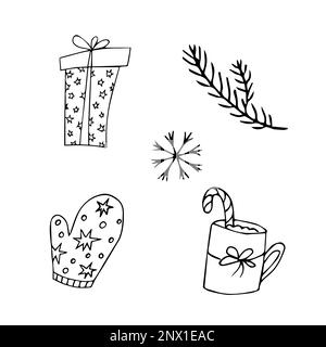 New year party doodle elements in black isolated over white background. New Years and Christmas hand drawn doodle. Vector illustration Stock Vector