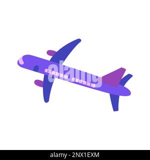 Passenger plane flying in the sky. Colorful vector isolated illustration hand drawn. Blue airplane. Air transportation, travel concept icon or sign Stock Vector