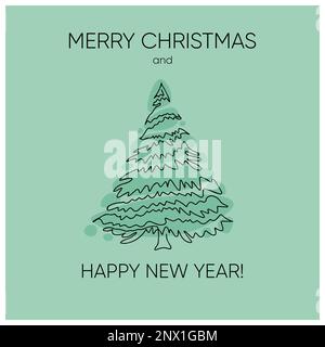 Merry Chrisrmas and Happy New Year card with christmas tree. Winter holidays design. Vector illustration Stock Vector