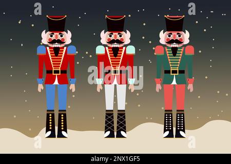 Vector illustration collection set christmas nutcracker toy soldier traditional figurine isolated on background. Vector 10ESP Stock Vector