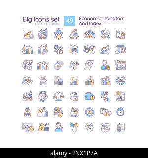 Economic indicators and index RGB color icons set Stock Vector