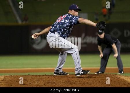 Norfolk Tides mascot Rip Tide during an International League baseball game  against the Jacksonville Jumbo Shrimp on September 28, 2022 at Harbor Park  in Norfolk, Virginia. (Mike Janes/Four Seam Images via AP