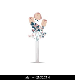 A bouquet of pink-ash roses in a vase. Blooming flowers for room decoration. Vector illustration in flat style, boho Stock Vector