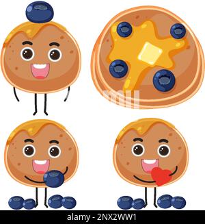 Blueberry pancake elements set illustration Stock Vector