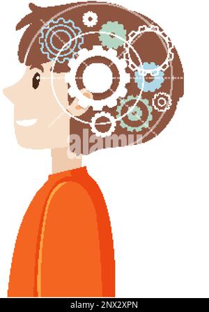 A man with gears inside head illustration Stock Vector