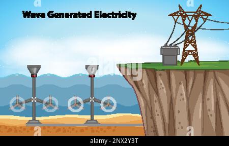 Ocean Power Generation with Underwater Turbines illustration Stock Vector