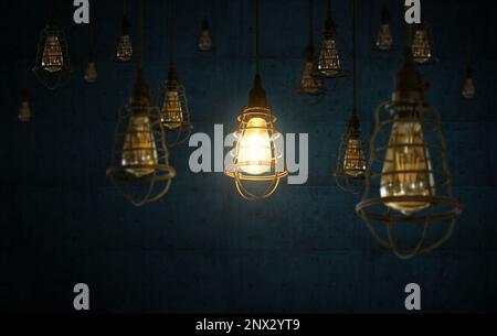Light Bulbs on dark background. Creative idea concept Stock Photo