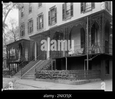 423 425 Bull Street, Savannah, Chatham County, Georgia. Carnegie Survey of the Architecture of the South. United States, Georgia, Chatham County, Savannah,  Porches,  Ironwork,  Houses. Stock Photo