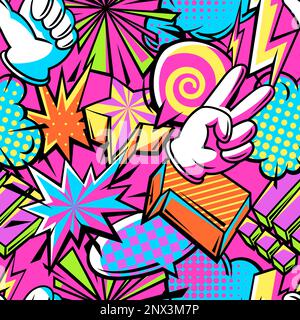 Seamless pattern with comic speech bubbles signs and symbols. Cartoon pop art creative image. Stock Vector