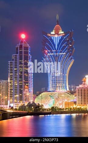 City Skyline with Bank of China Building and Grand Lisboa Hotel-Casino,Macau,China Stock Photo