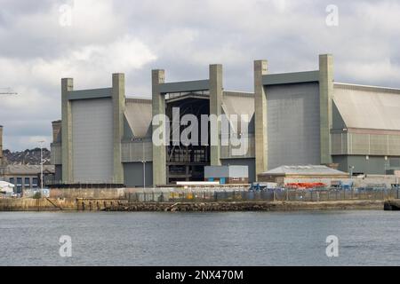 PLYMOUTH, DEVON, UK - OCTOBER 16, 2021 Her Majesty's Naval Base, Devonport taken from the Tamar River Stock Photo