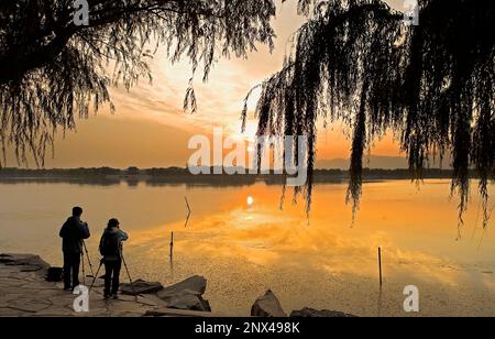 Gardens of Summer Palace, in Kunming lake.Taking photos,Beijing, China Stock Photo