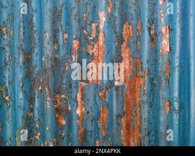 vintage texture on metal surface with traces of old paint and rust, blue color Stock Photo