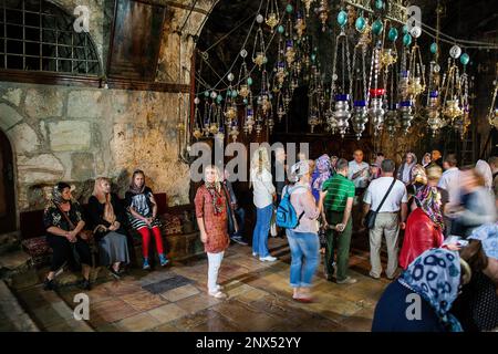 Visitors, Tomb of the Virgin Mary, Mount of Olives, Jerusalem, Israel. Stock Photo