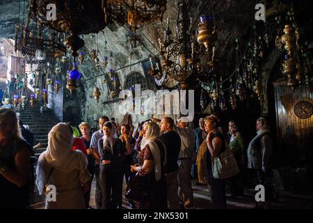 Visitors, Tomb of the Virgin Mary, Mount of Olives, Jerusalem, Israel. Stock Photo