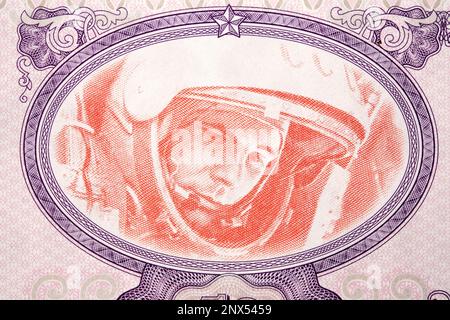 Yuri Gagarin a portrait from Russian money Stock Photo