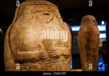 Human shaped coffins 13th century BCE,pottery, in  Israel Museum, Jerusalem, Israel Stock Photo