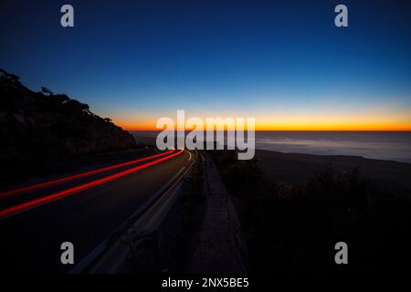 Long exposure traffic, ocean, morocco, beautiful image Stock Photo