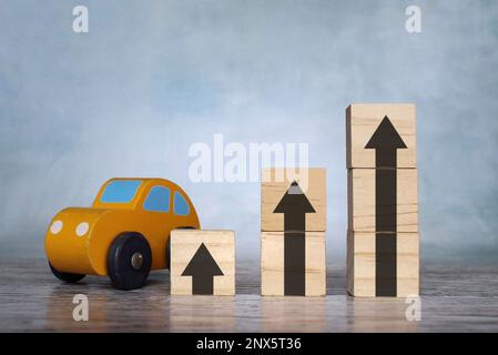 Car and upward graph. Car, automotive industry and transportation price increase concept Stock Photo