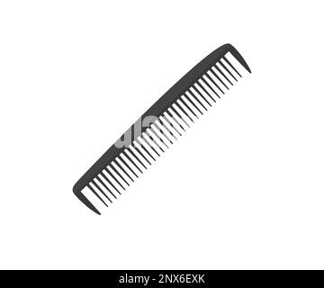 Black plastic comb for styling and combing hair isolated on white background logo design. Hair care, combing, styling. Hair Brush graphic icon. Stock Vector