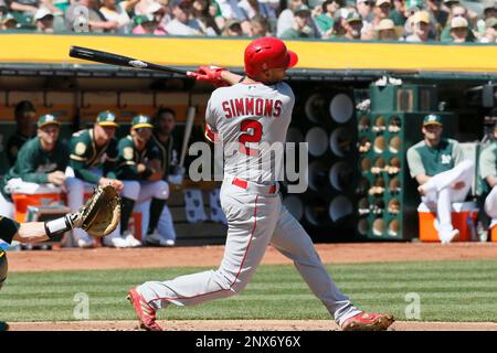 Andrelton Simmons #2 of the Los Angeles Angels is congratulated by