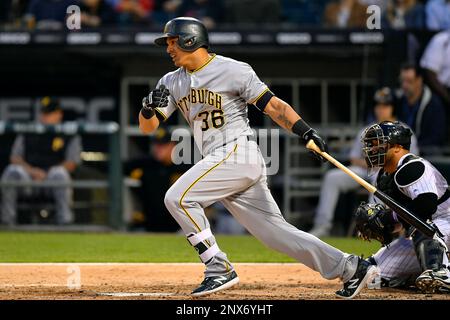 CHICAGO, IL - MAY 08: Pittsburgh Pirates' Josh Bell (55) looks on from  third base after hitting a triple against the Chicago White Sox on May 8,  2018 at Guaranteed Rate Field