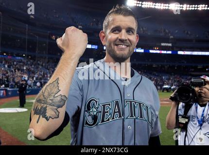 Seattle Mariners starting pitcher James Paxton shows off his Maple Leaf  tattoo after pitching a no-hitter against the Toronto Blue Jays in a  baseball game Tuesday, May 8, 2018, in Toronto. (Fred