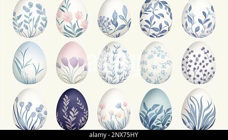 Happy Easter. Watercolor set of hand drawn colored Easter eggs Stock Photo